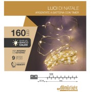 Luci di Natale a batteria con timer cavo metallico 160 nano LED bianco caldo giochi luce 8 m Domus Light 8054650115098