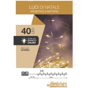 Luci di Natale a batteria cavo metallico 40 nano LED bianco caldo luce fissa 2 m Domus Light 115043 8054650115043 2