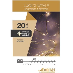 Luci di Natale a batteria cavo metallico 20 nano LED bianco caldo luce fissa 1 m Domus Light 115029 8054650115029 2
