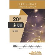 Luci di Natale a batteria cavo metallico 20 nano LED bianco caldo luce fissa 1 m Domus Light 8054650115029