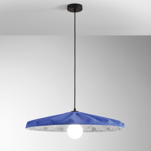 Lampadario sospensione Wimbledon in feltro naturale, eco-friendly blu