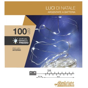 Luci di Natale a batteria cavo metallico 100 nano LED bianco freddo luce fissa 5 m 8054650115074 2