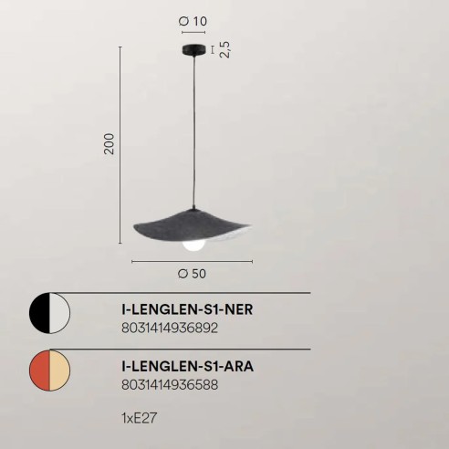 Lampadario sospensione Lenglen in feltro naturale dimensioni