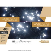 Luci di Natale a batteria con timer cavo verde 40 LED bianco naturale 8 funzioni 4 m Domus Light 8054615078598
