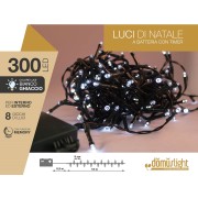 Luci di Natale a batteria con timer cavo verde 300 LED bianco ghiaccio 8 funzioni 15 m Domus Light 8054650047078