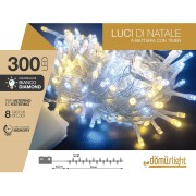 Luci di Natale a batteria con timer cavo trasparente 300 LED diamond 8 funzioni 15 m Domus Light 8054650047139