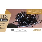 Luci di Natale a batteria con timer cavo verde 180 LED bianco ghiaccio 8 funzioni 9 m Domus Light 8054650046996