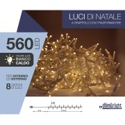Luci di Natale grappolo cavo trasparente 560 LED bianco caldo 8 funzioni 11 m Domus Light 8054650086350