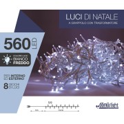Luci di Natale grappolo cavo trasparente 560 LED bianco freddo 8 funzioni 11 m Domus Light 8054650086367