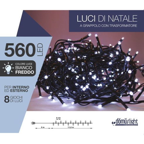 Luci di Natale grappolo cavo verde 560 LED bianco freddo 8 funzioni 11 m Domus Light 8054650086336