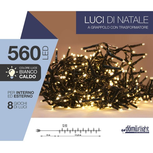 Luci di Natale grappolo cavo verde 560 LED bianco caldo 8 funzioni 11 m Domus Light 8054650086329