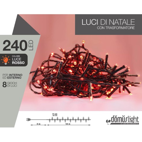 Luci di Natale 240 LED rosso 8 funzioni 12 m Domus Light 8054615078420