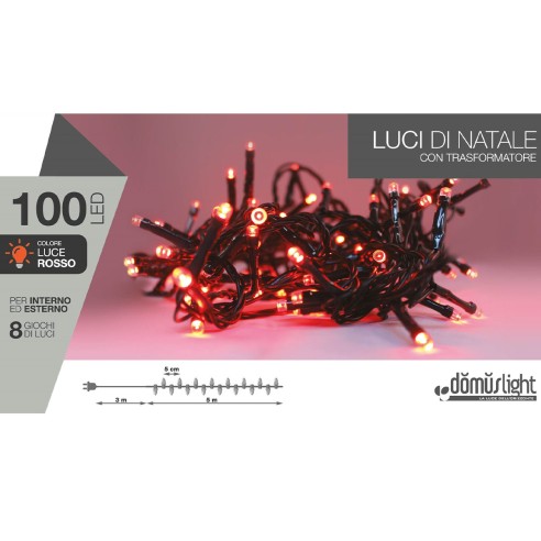 Luci di Natale 100 LED rosso 8 funzioni 5 m Domus Light 8054615078277