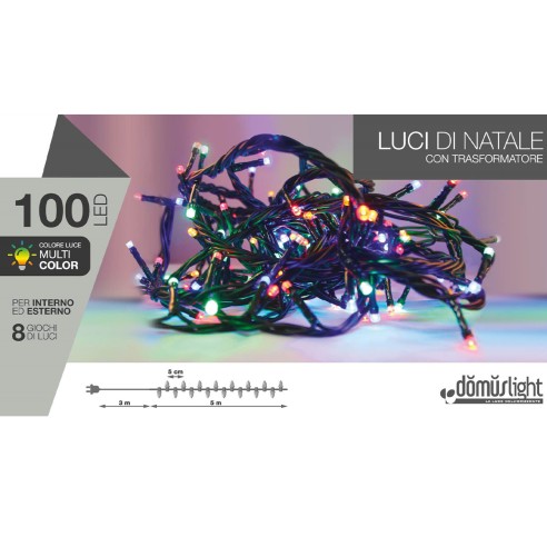 Luci di Natale 100 LED multicolor 8 funzioni 5 m Domus Light 8054615078260