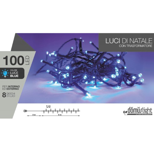 Luci di Natale 100 LED blue 8 funzioni 5 m Domus Light 8054615078253