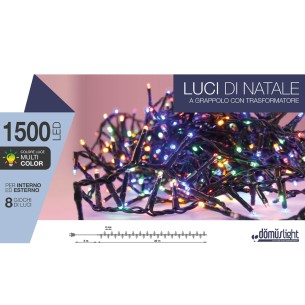 Luci di Natale grappolo cavo verde 1500 LED multicolor con memory giochi luce 30 m 115159 8054650115159 2