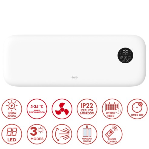 Termoventilatore ceramico digitale a parete WiFi Niveo Smart 1000W-2000W Argo 191070227 8013557519378
