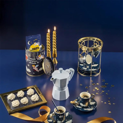 Set 2 tazzine con piattino ceramica Bialetti cielo stellato