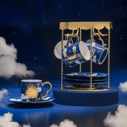 Set 4 tazzine caffè con piattino Bialetti giostra Cielo Stellato 70 ml