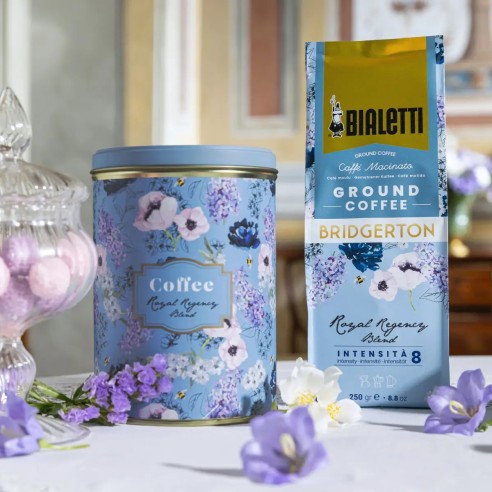 Caffè macinato Bridgerton Bialetti 250g + latta