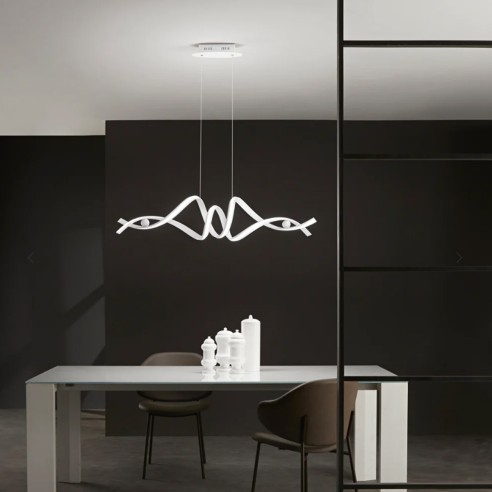Lampadario sospensione Mystral in alluminio bianco e silicone