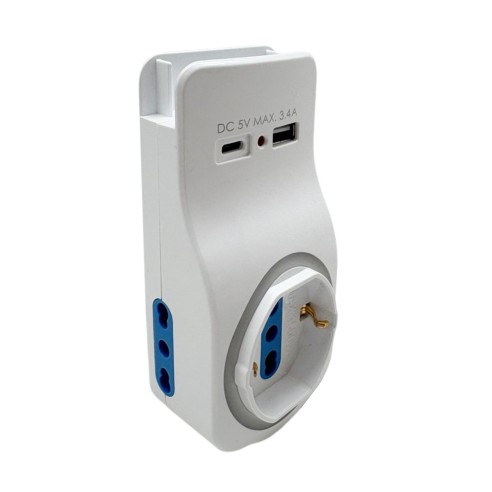 Adattatore Presa Multipla 6-in-1 con USB C Luce Notturna a Sensore e Supporto Smartphone Integrato type A