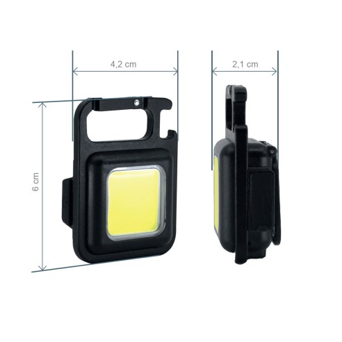 Avidsen 103647 Mini Torcia LED Multifunzione Ricaricabile USB C, 500lm, 6 Modalità Luce, Moschettone e Base Magnetica dimensioni