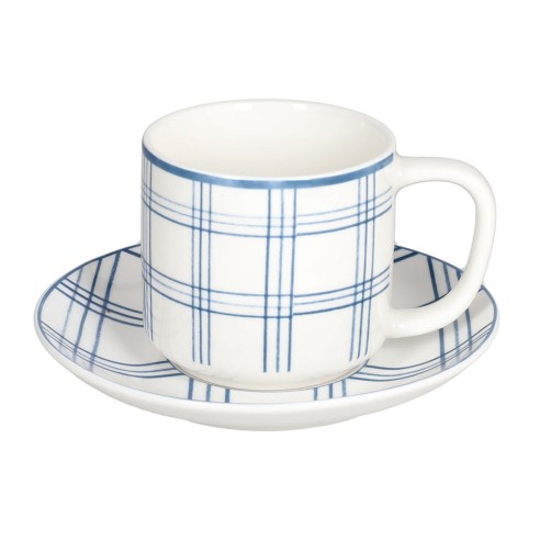 Set 6 tazze The con piatto Tognana Quadro carta da zucchero, azzurro