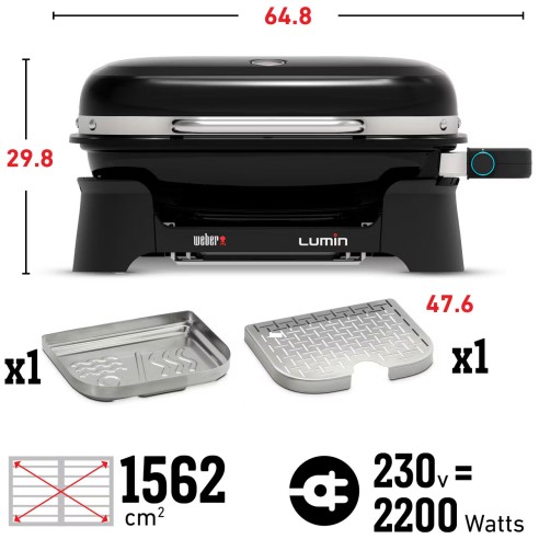 Barbecue elettrico Weber Lumin 92010953 - 2200W, Multifunzione, Nero dimensioni
