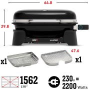 Barbecue elettrico Weber Lumin 92010953 - 2200W, Multifunzione, Nero dimensioni