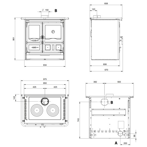 Cucina a legna Rosa L VST STEEL La Nordica forno misure