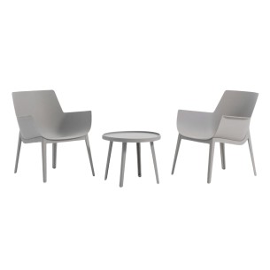 Set Queen 2 poltrone con tavolino basso da giardino grigio chiaro