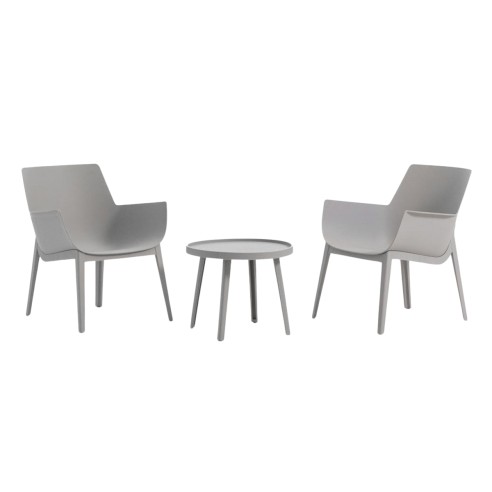Set Queen 2 poltrone con tavolino basso da giardino grigio chiaro
