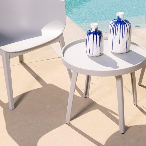 Set Queen 2 poltrone con tavolino basso da giardino grigio chiaro